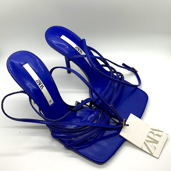 Zara NWT Sexy Royal Blue Strappy Sandal Heels Shoes **Sz 37/US Sz 6.5** 🔥🔥 - Picture 2 of 6